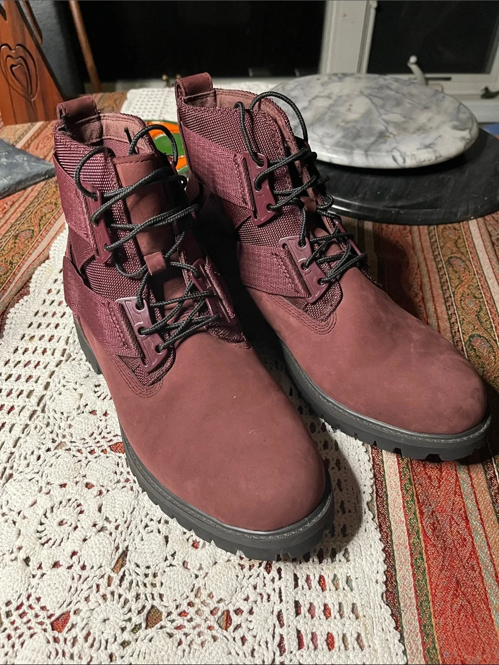Timberland 6inch Premium Belt buckle Men's Burgundy Lace-Up Work Boot black sole